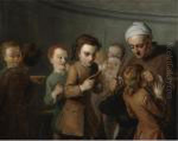 School Master And His Students Oil Painting by Philippe Mercier