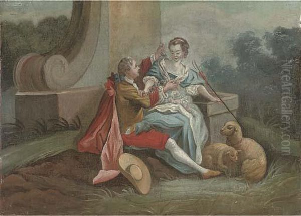 A Gentleman Courting A Shepherdess In A Landscape Oil Painting by Philippe Mercier