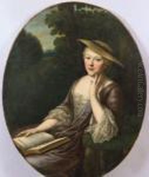 Portrait Of A Young Woman In A Landscape Oil Painting by Philippe Mercier