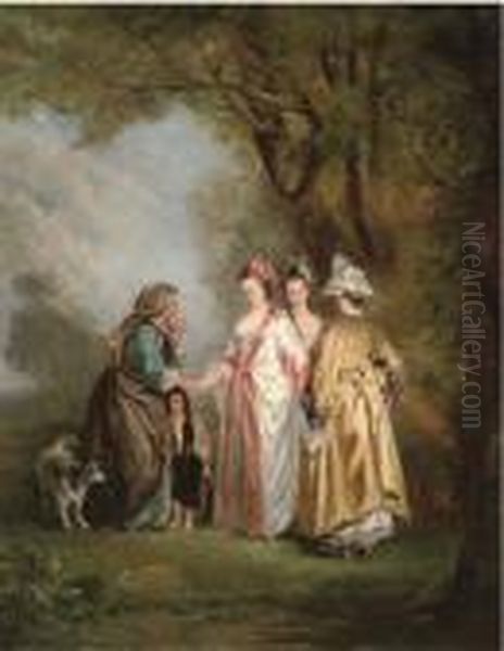 Elegant Company With A Gypsy In A Landscape Oil Painting by Philippe Mercier