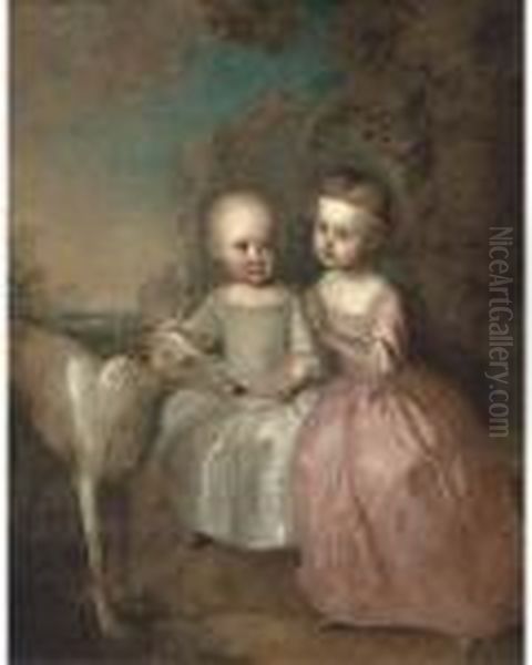 Double Portrait Of A Boy And A Girl In A Landscape Oil Painting by Philippe Mercier