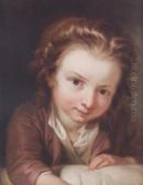 Young Boy In A Mauve Coat And White Shirt Oil Painting by Philippe Mercier