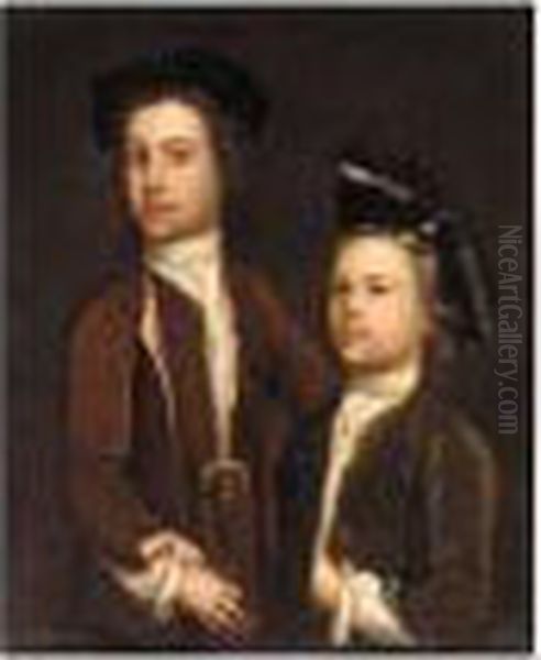 Double Portrait Of Two Boys Oil Painting by Philippe Mercier