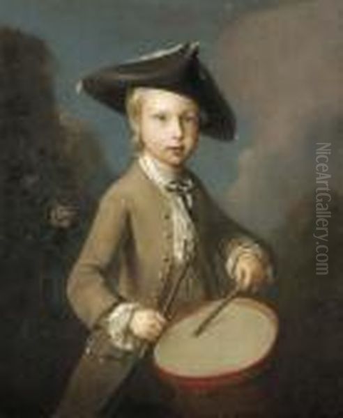 A Young Drummer Boy Oil Painting by Philippe Mercier