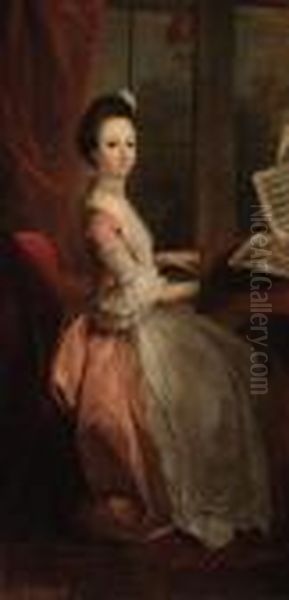 Portrait Of A Girl, Seated At A Harpsicord Oil Painting by Philippe Mercier