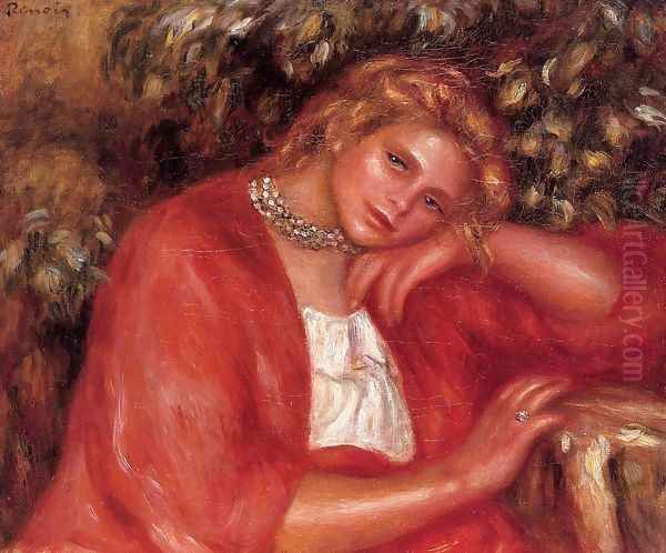 Pensive Young Woman Leaning On Her Elbow Oil Painting by Pierre Auguste Renoir