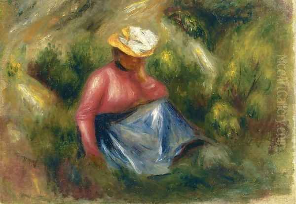 Seated Young Girl With Hat Oil Painting by Pierre Auguste Renoir