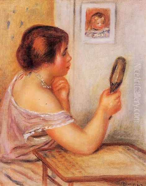 Gabrielle Holding A Mirror With A Portrait Of Coco Oil Painting by Pierre Auguste Renoir