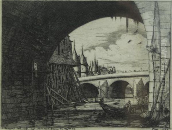 L'arche Du Pont Oil Painting by Charles Meryon