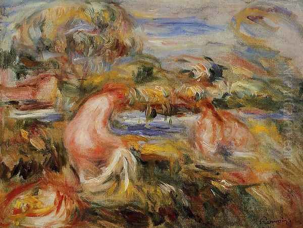 Two Bathers In A Landscape Oil Painting by Pierre Auguste Renoir