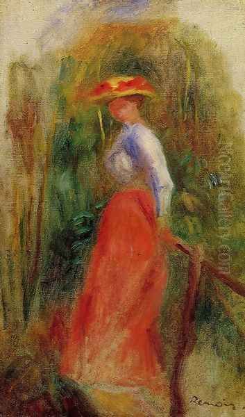 Woman In A Landscape2 Oil Painting by Pierre Auguste Renoir