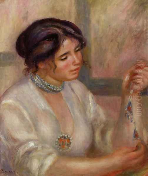 Woman With A Necklace Oil Painting by Pierre Auguste Renoir