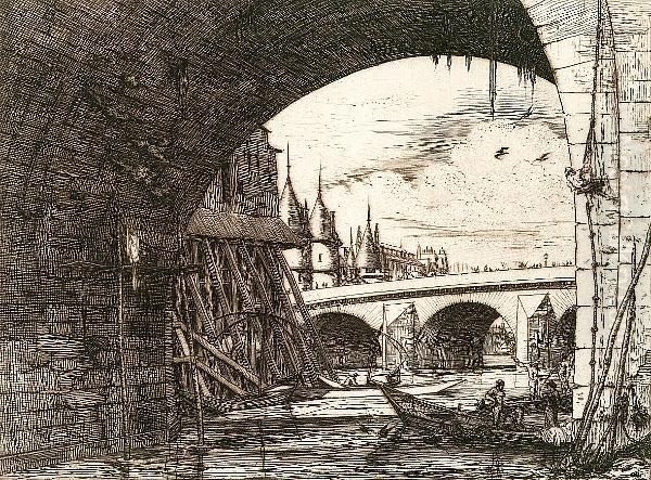 L'arche Du Pont Notre-dame, Paris (deltiel 25) Oil Painting by Charles Meryon