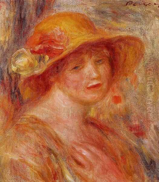 Woman In A Straw Hat3 Oil Painting by Pierre Auguste Renoir