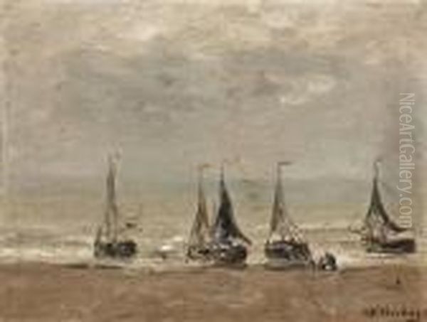 Vijf Bommen Oil Painting by Hendrik Willem Mesdag