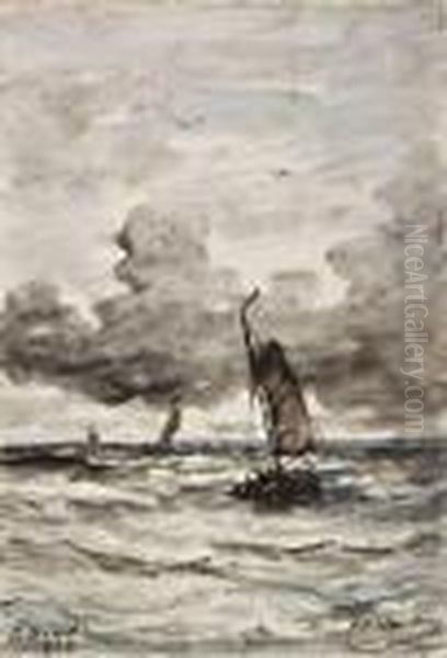 Bomschuiten Op Zee Oil Painting by Hendrik Willem Mesdag