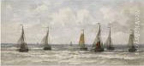 Bomschuiten In The Breakers Oil Painting by Hendrik Willem Mesdag