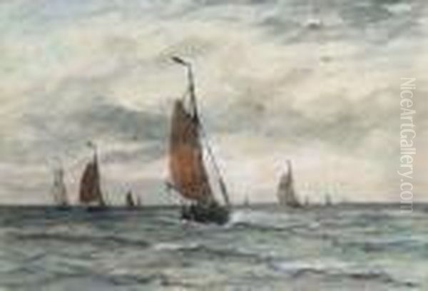 Bomschuiten On Open Sea, Scheveningen Oil Painting by Hendrik Willem Mesdag