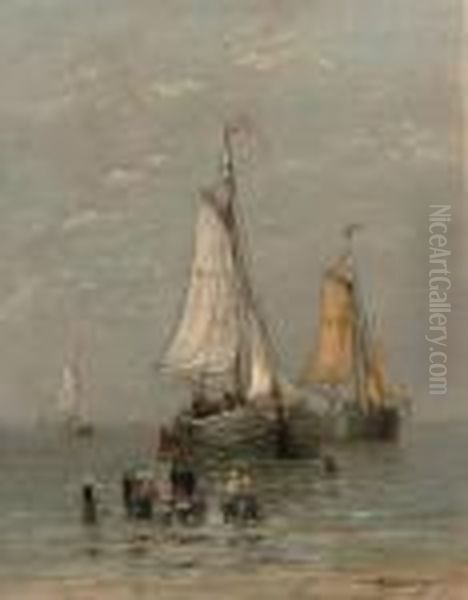 The Arrival Of The Fishing-fleet Oil Painting by Hendrik Willem Mesdag