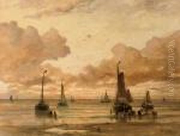 Return Of The Fleet At Sunset Oil Painting by Hendrik Willem Mesdag