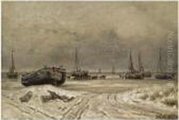 Bomschuiten In The Snow Oil Painting by Hendrik Willem Mesdag