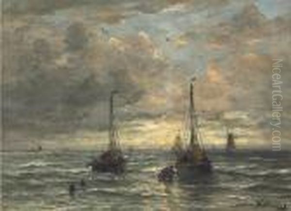 Return Of The Fishing Fleet Oil Painting by Hendrik Willem Mesdag