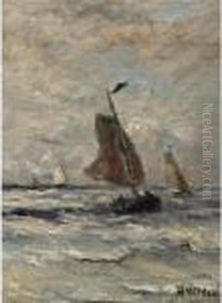 Bomschuiten At Sea Oil Painting by Hendrik Willem Mesdag