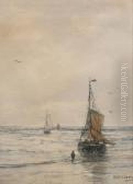 Bomschuiten In The Surf Oil Painting by Hendrik Willem Mesdag