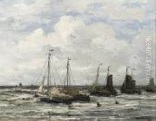 'bomschuiten' In The Surf Oil Painting by Hendrik Willem Mesdag