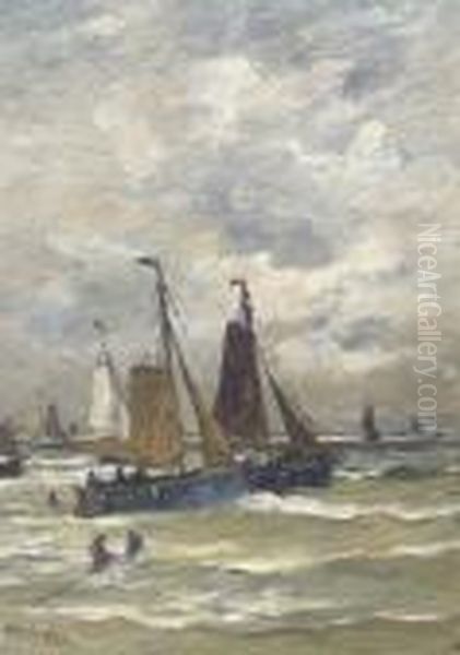 'bomschuiten' In The Surf Oil Painting by Hendrik Willem Mesdag