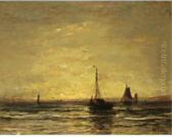 The Return Of The Fleet At Sunset Oil Painting by Hendrik Willem Mesdag