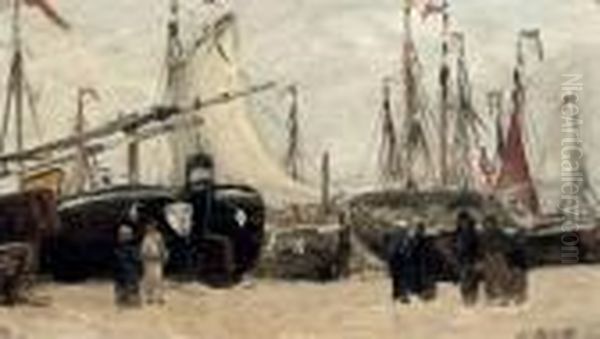 'bommen' Op Het Strand: On The Beach Oil Painting by Hendrik Willem Mesdag