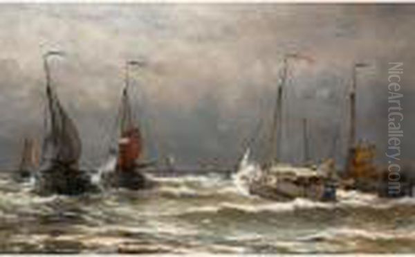 Bomschuiten At Sea Oil Painting by Hendrik Willem Mesdag