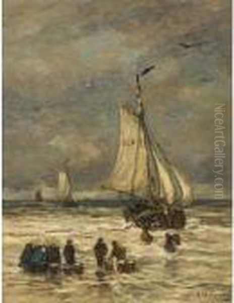 Unloading The Catch Oil Painting by Hendrik Willem Mesdag