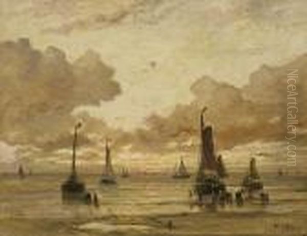 Boat Oil Painting by Hendrik Willem Mesdag