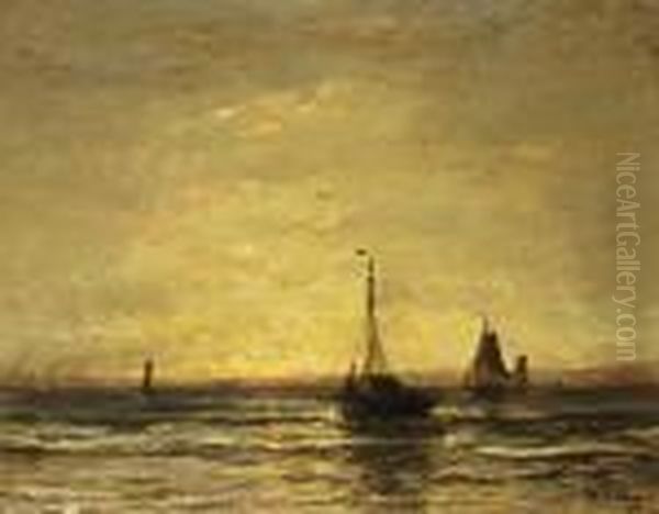 Return Of The Fleet At Sunset Oil Painting by Hendrik Willem Mesdag