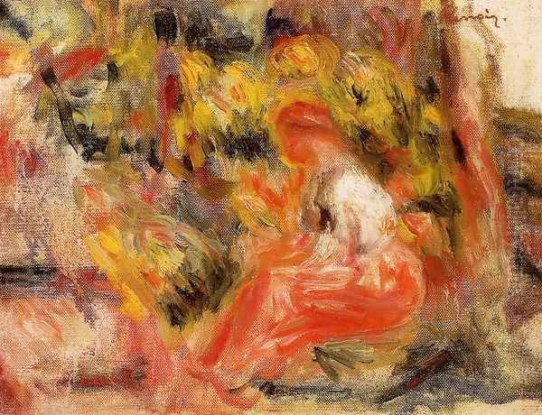 Young Girl Seated In A Garden Oil Painting by Pierre Auguste Renoir