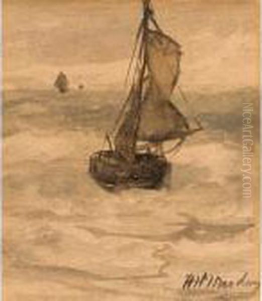 A Bomschuit At Sea Oil Painting by Hendrik Willem Mesdag