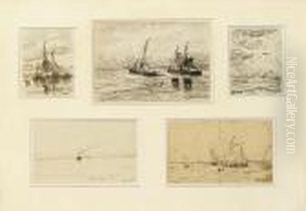 Five Drawings In One Frame Oil Painting by Hendrik Willem Mesdag