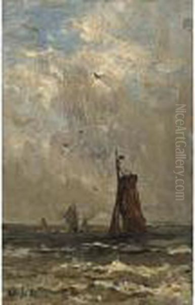 Bomschuiten At Sea Oil Painting by Hendrik Willem Mesdag