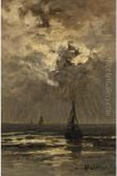 A Calm Sea At Sunset Oil Painting by Hendrik Willem Mesdag