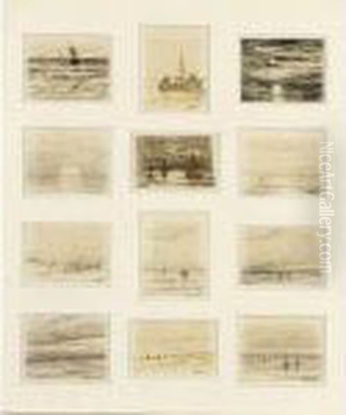 Twelve Drawings In One Frame Oil Painting by Hendrik Willem Mesdag