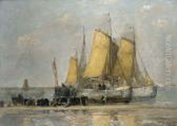 Arrival Of The Fishing Fleet Oil Painting by Hendrik Willem Mesdag