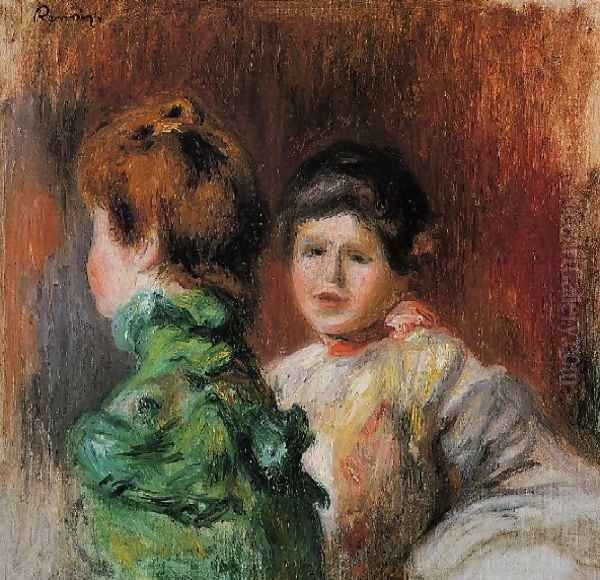 Study Two Womens Heads Oil Painting by Pierre Auguste Renoir