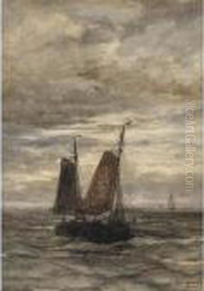 Bomschuiten At Sea Oil Painting by Hendrik Willem Mesdag