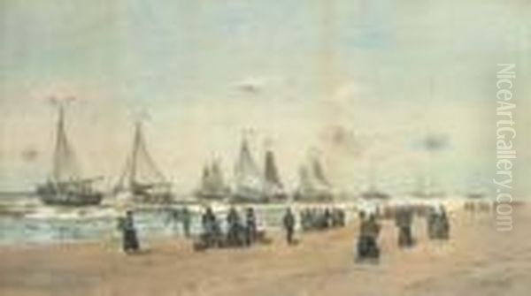 The Scheveningen Fishing Fleet Setting Off To The Fishinggrounds Oil Painting by Hendrik Willem Mesdag