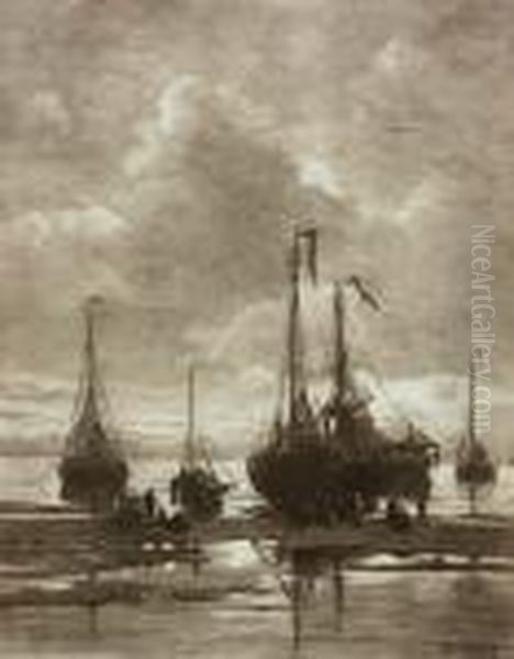 Lodzie Oil Painting by Hendrik Willem Mesdag