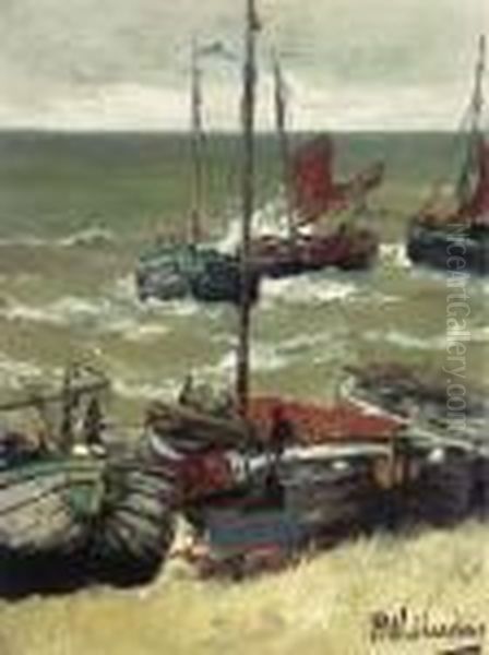 Terugkerende Vissersschepen: Bomschuiten By The Coast Oil Painting by Hendrik Willem Mesdag