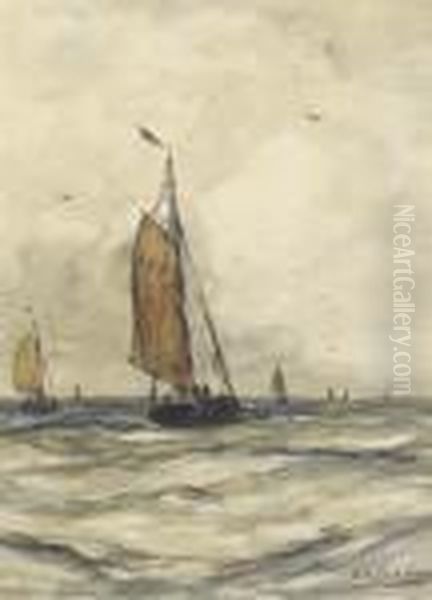 Sailing Vessels At Sea By Scheveningen Oil Painting by Hendrik Willem Mesdag