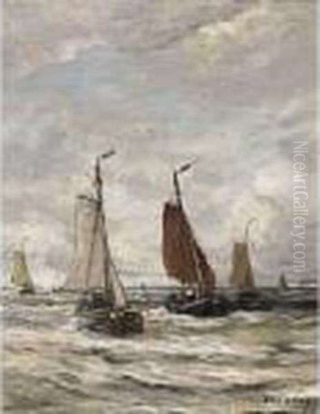 Bomschuiten At Sea Oil Painting by Hendrik Willem Mesdag